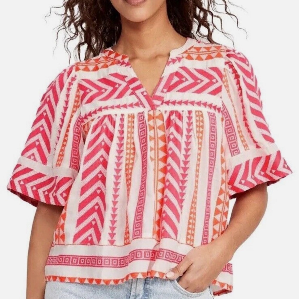 OLD NAVY Embroidered Short Sleeve V-neck  Women's Bohemian Blouse, size M